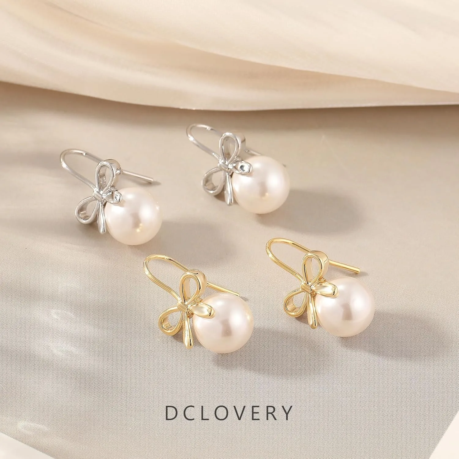 Pearl Earrings for Women Cute Bow Pearl Drop Earrings Elegant Hypoallergenic Gold Jewelry for Women