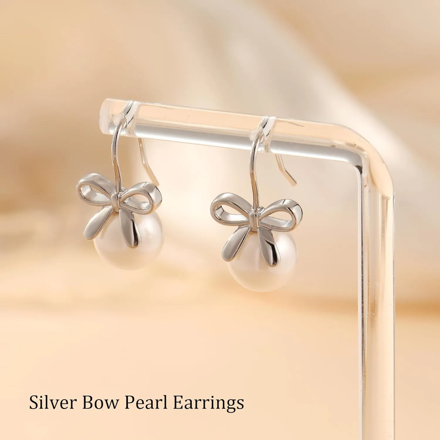 Pearl Earrings for Women Cute Bow Pearl Drop Earrings Elegant Hypoallergenic Gold Jewelry for Women