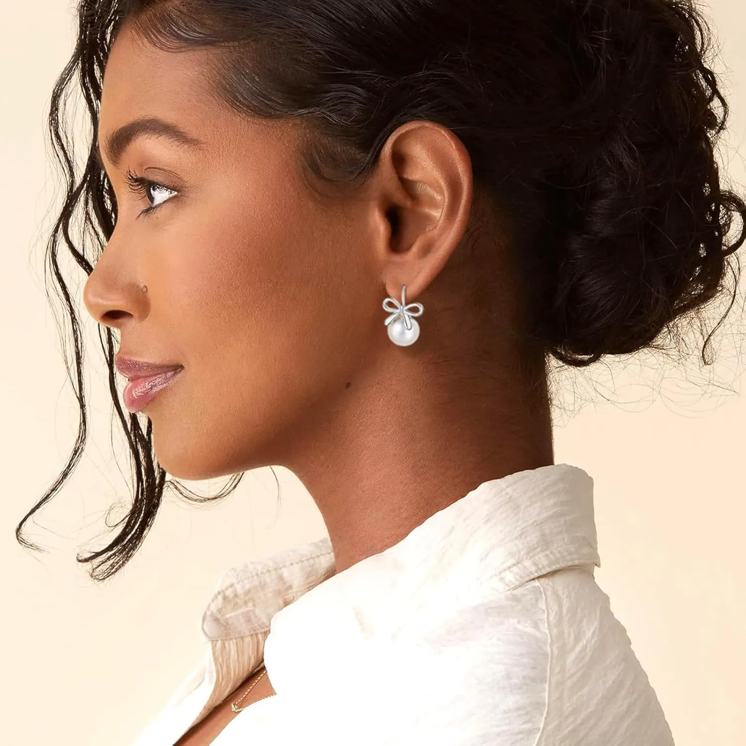 Pearl Earrings for Women Cute Bow Pearl Drop Earrings Elegant Hypoallergenic Gold Jewelry for Women