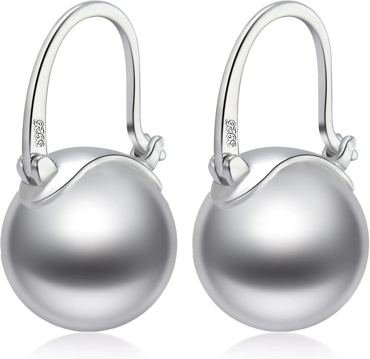 Pearl Earrings for Women Trendy, 14mm 925 Sterling Silver Pearl Drop Earrings Fashion, Large Shell Pearl Hoop Earring Dangle Jewelry for Wedding Gift