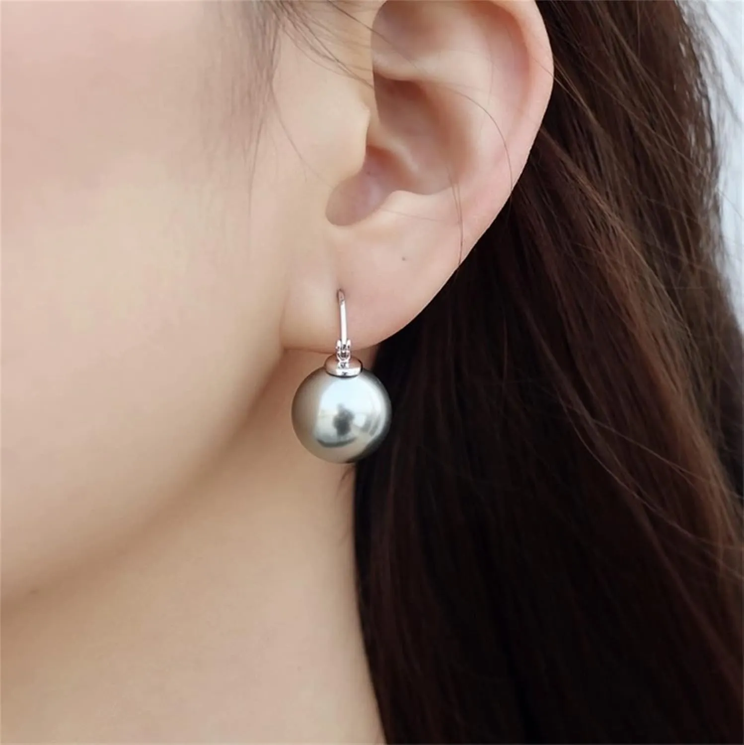 Pearl Earrings for Women Trendy, 14mm 925 Sterling Silver Pearl Drop Earrings Fashion, Large Shell Pearl Hoop Earring Dangle Jewelry for Wedding Gift