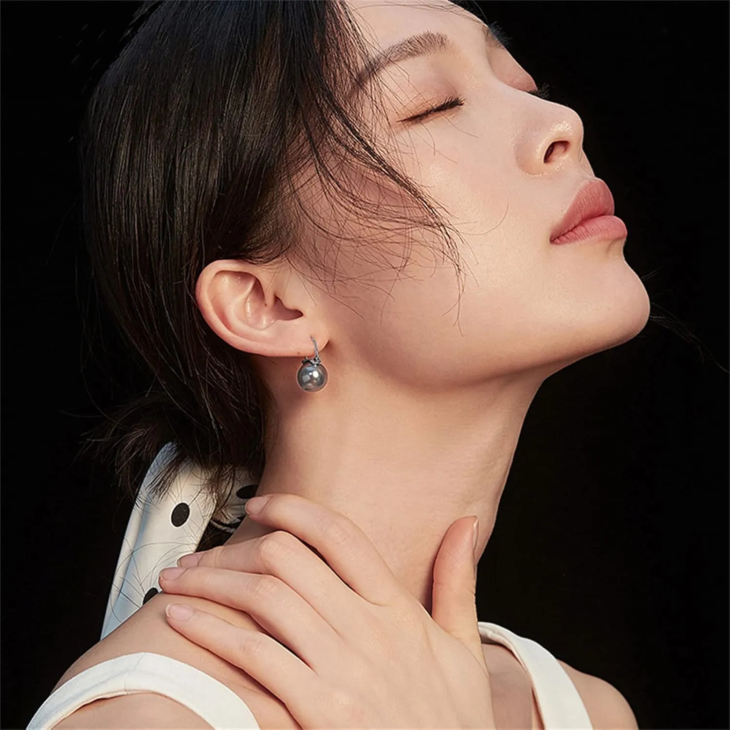 Pearl Earrings for Women Trendy, 14mm 925 Sterling Silver Pearl Drop Earrings Fashion, Large Shell Pearl Hoop Earring Dangle Jewelry for Wedding Gift