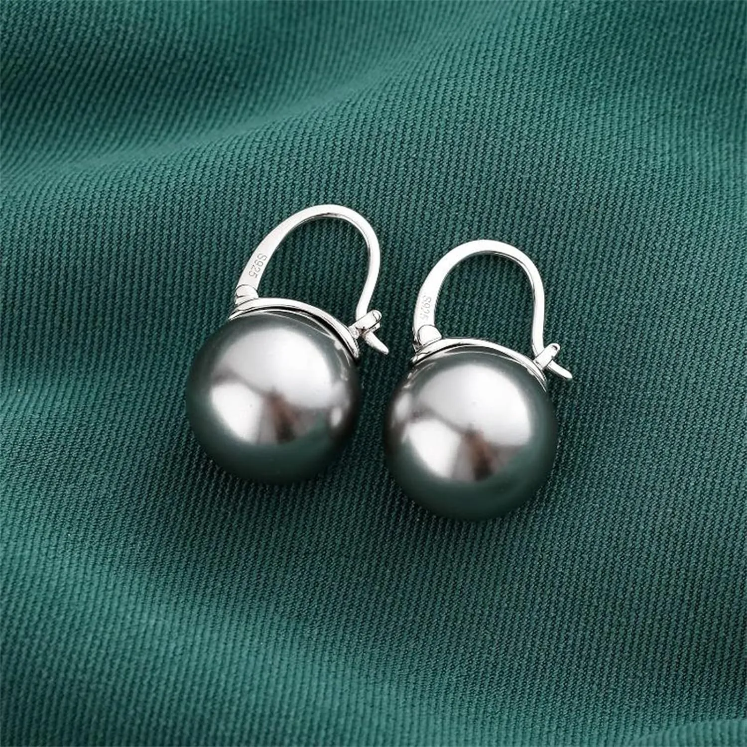 Pearl Earrings for Women Trendy, 14mm 925 Sterling Silver Pearl Drop Earrings Fashion, Large Shell Pearl Hoop Earring Dangle Jewelry for Wedding Gift