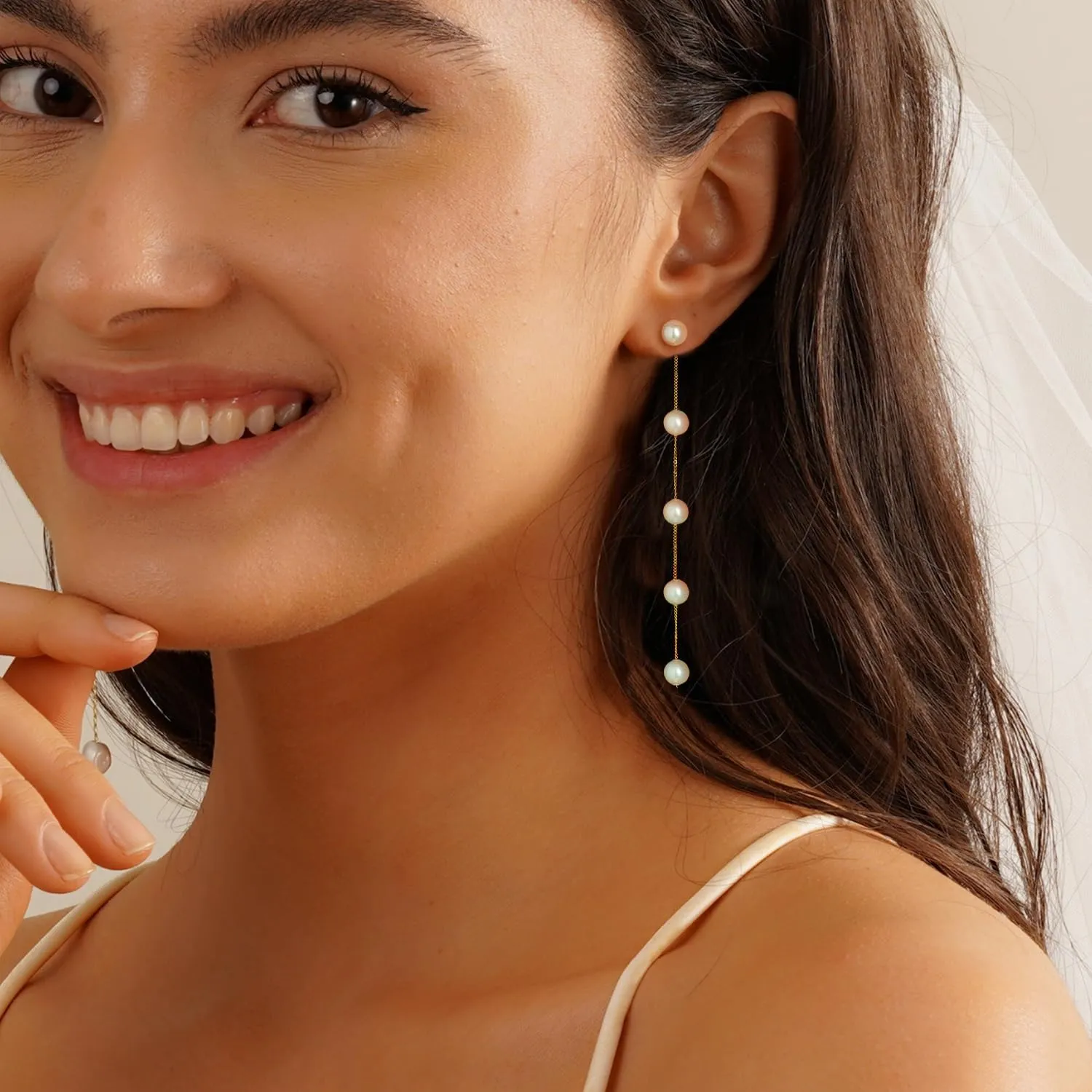 Pearl Earrings4mm 5mm 6mm Gold/Silver Dangle Earrings for Women White Long Drop Pearl Dangling Earrings Bridal Wedding Dainty Prom Earrings Birthday Gifts Jewelry