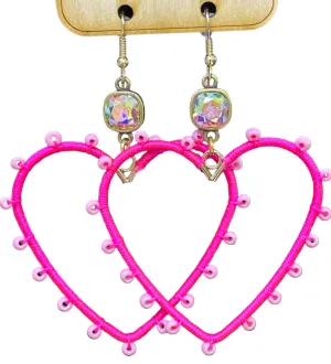 Pink Panache Pink Bead Wrapped Fuchsia Heart Earring With Austrian Crystal