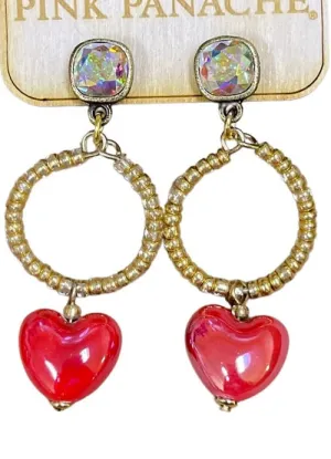 Pink Panache Red Puffed Heart Earring With Austrian Crystal