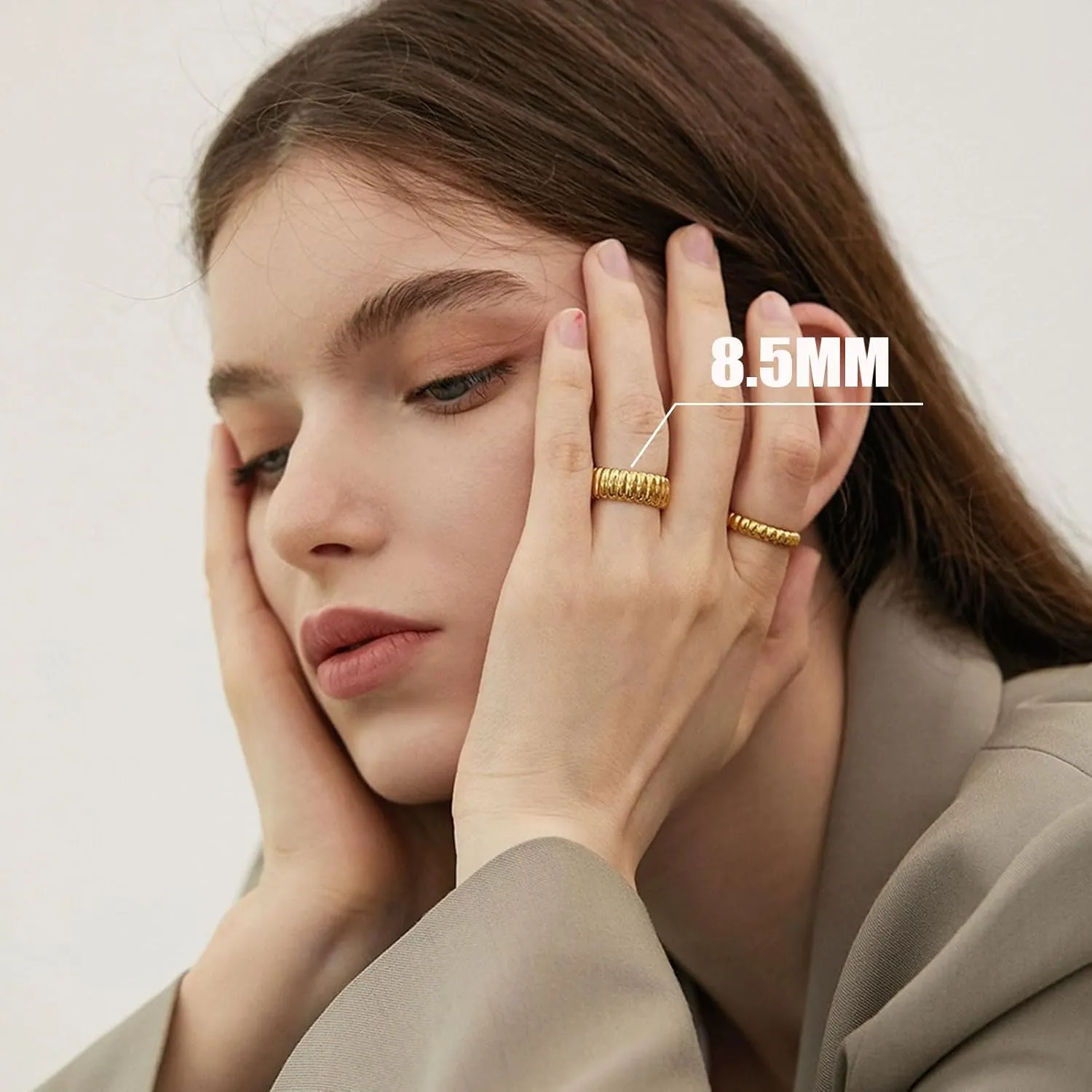 PLOMFOV 14K Gold Plated Chunky Statement Rings - Wide Chunky Band Gold/Silver Thumb - Stackable Chunky Ring for Women Men