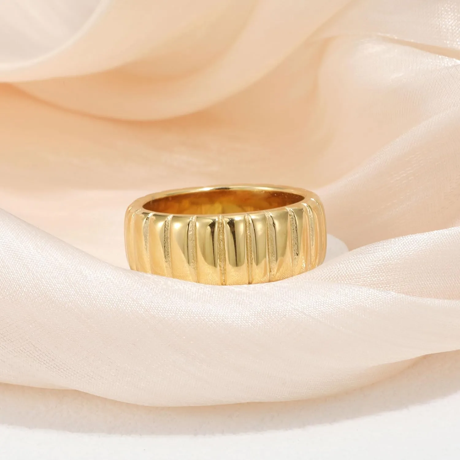 PLOMFOV 14K Gold Plated Chunky Statement Rings - Wide Chunky Band Gold/Silver Thumb - Stackable Chunky Ring for Women Men