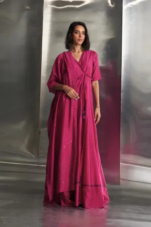 Pop Pink Tie-Up Anarkali with Jogger