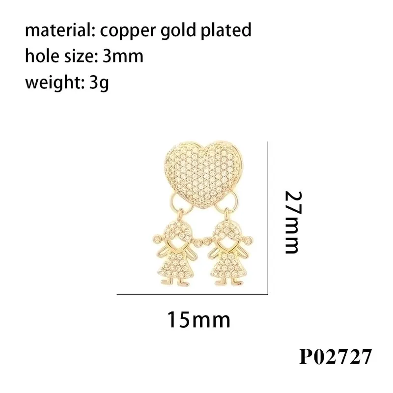 Romantic Simple Style Cartoon Character Letter Heart Shape Copper Enamel Inlay Zircon 18k Gold Plated Charms