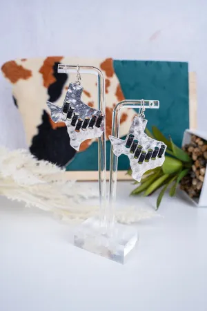 SALE! Black Stitched Texas Earrings
