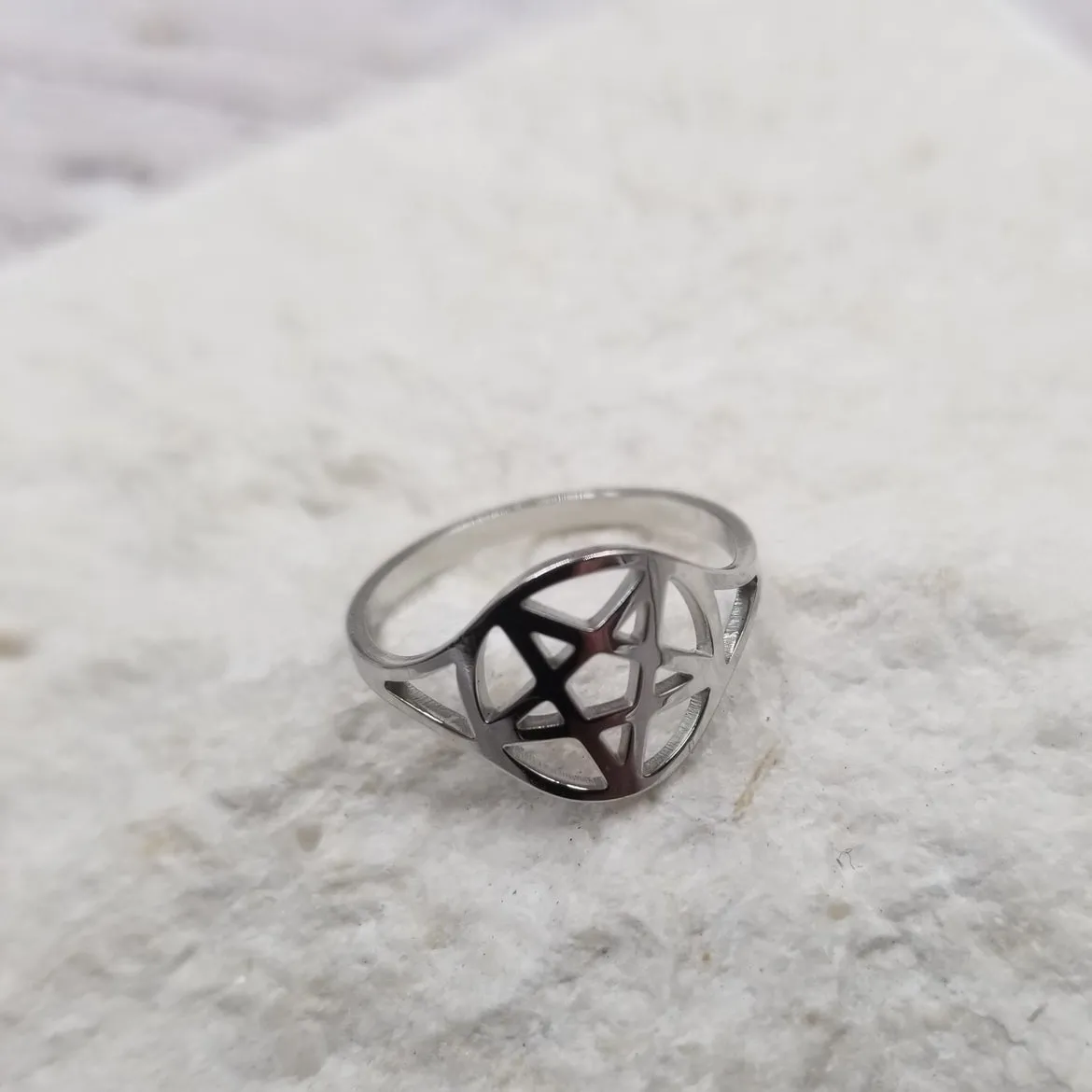 Silver Metal Pentacle Ring