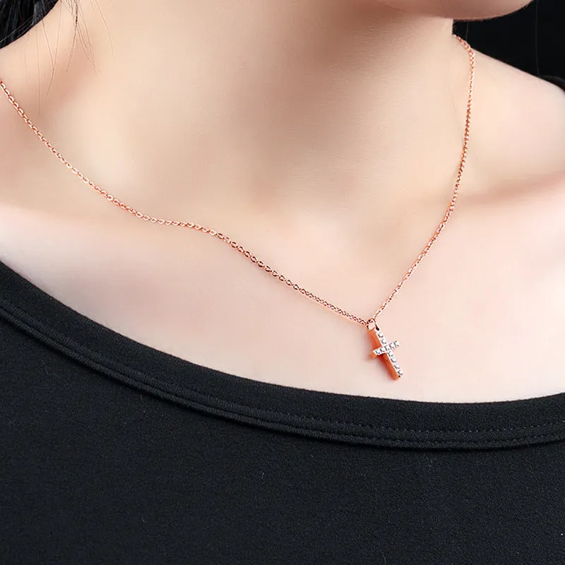 Simple Vintage Short Cross Necklace Creative Collarbone Chain with Diamond Pendant Necklace Holiday Gift