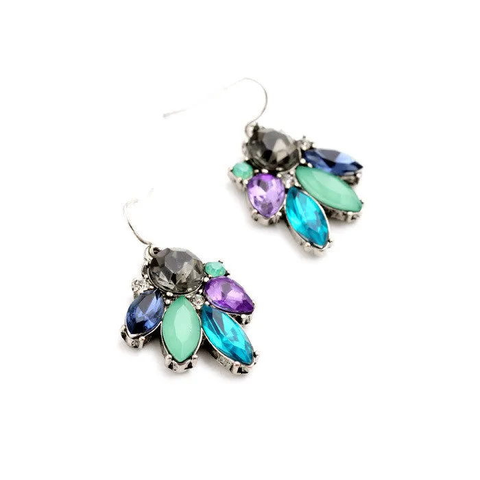 Sparkly Multicolor Imitation Gemstone Flower Small Earrings Fashion Jewelry Women Accessories