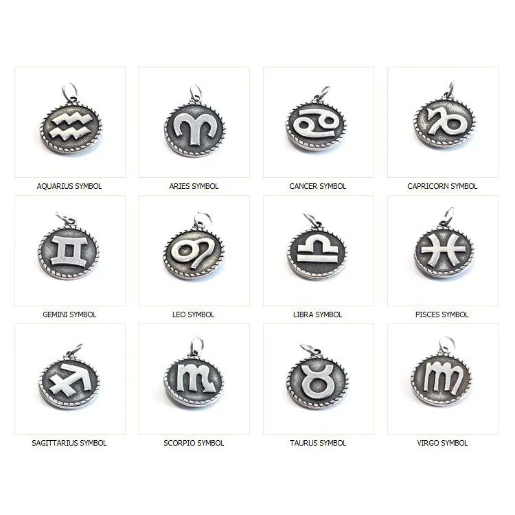 Stainless Steel Zodiac Pendants, Astrological Signs Set of 12, 3/4 inch diameter