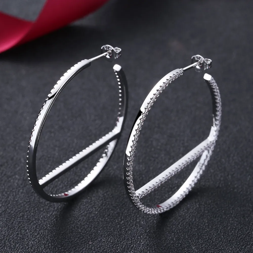 Sterling Silver and Swarvoski Crystal J hoop Earring
