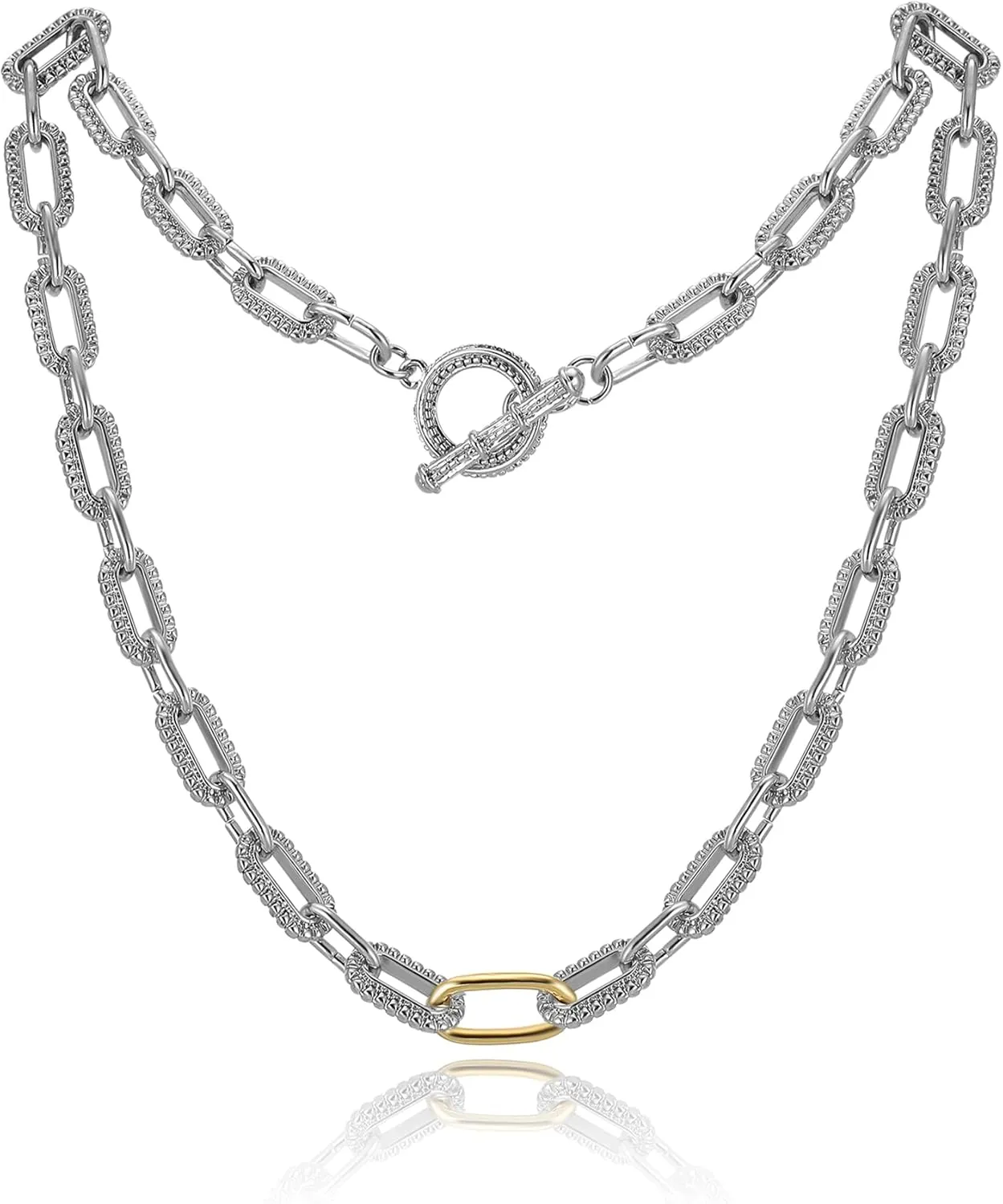 Trendy Two Tone Chain Necklace for Women, Mixed Metal Link Necklaces Designer Dupes Jewelry Gifts for Her