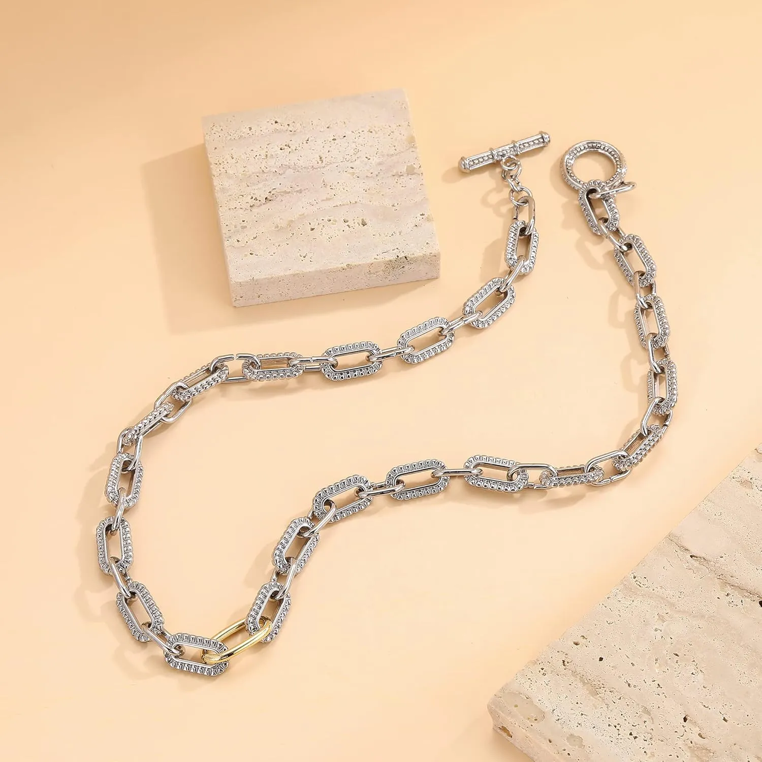 Trendy Two Tone Chain Necklace for Women, Mixed Metal Link Necklaces Designer Dupes Jewelry Gifts for Her
