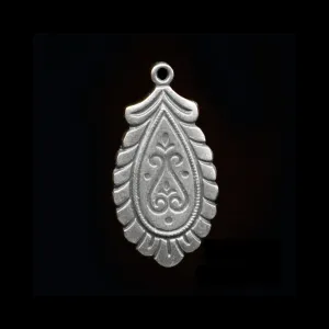 Vintage silver plated cast brass flat back teardrop charm. 18x9mm. 4 pcs. b9-2120s
