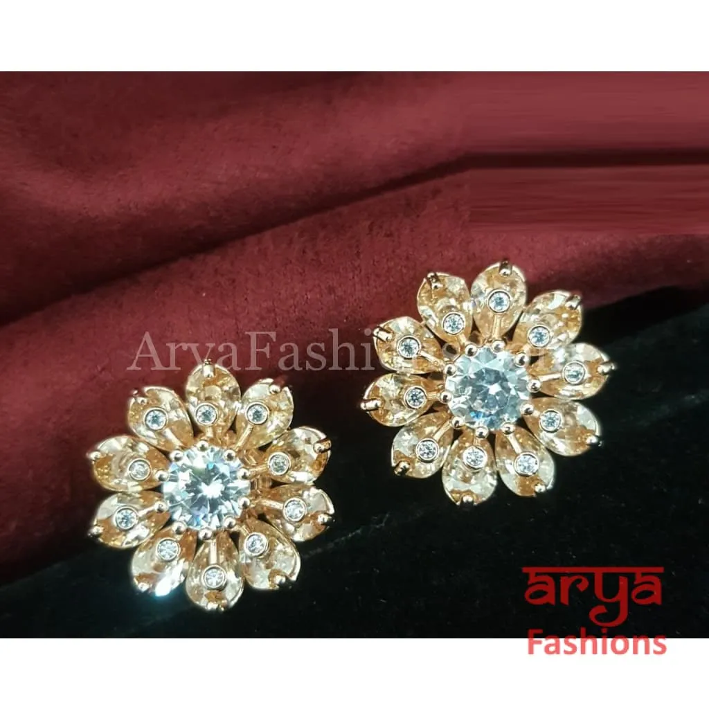 Viva Rose Gold CZ Studs/ Trendy Bollywood Stud Earrings