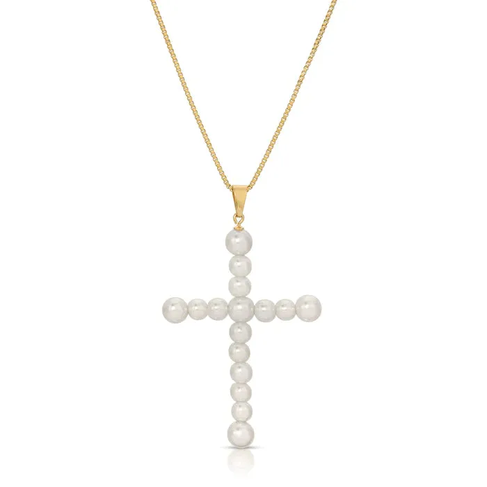 VIVIAN PEARL CROSS NECKLACE - JOY DRAVECKY