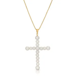 VIVIAN PEARL CROSS NECKLACE - JOY DRAVECKY