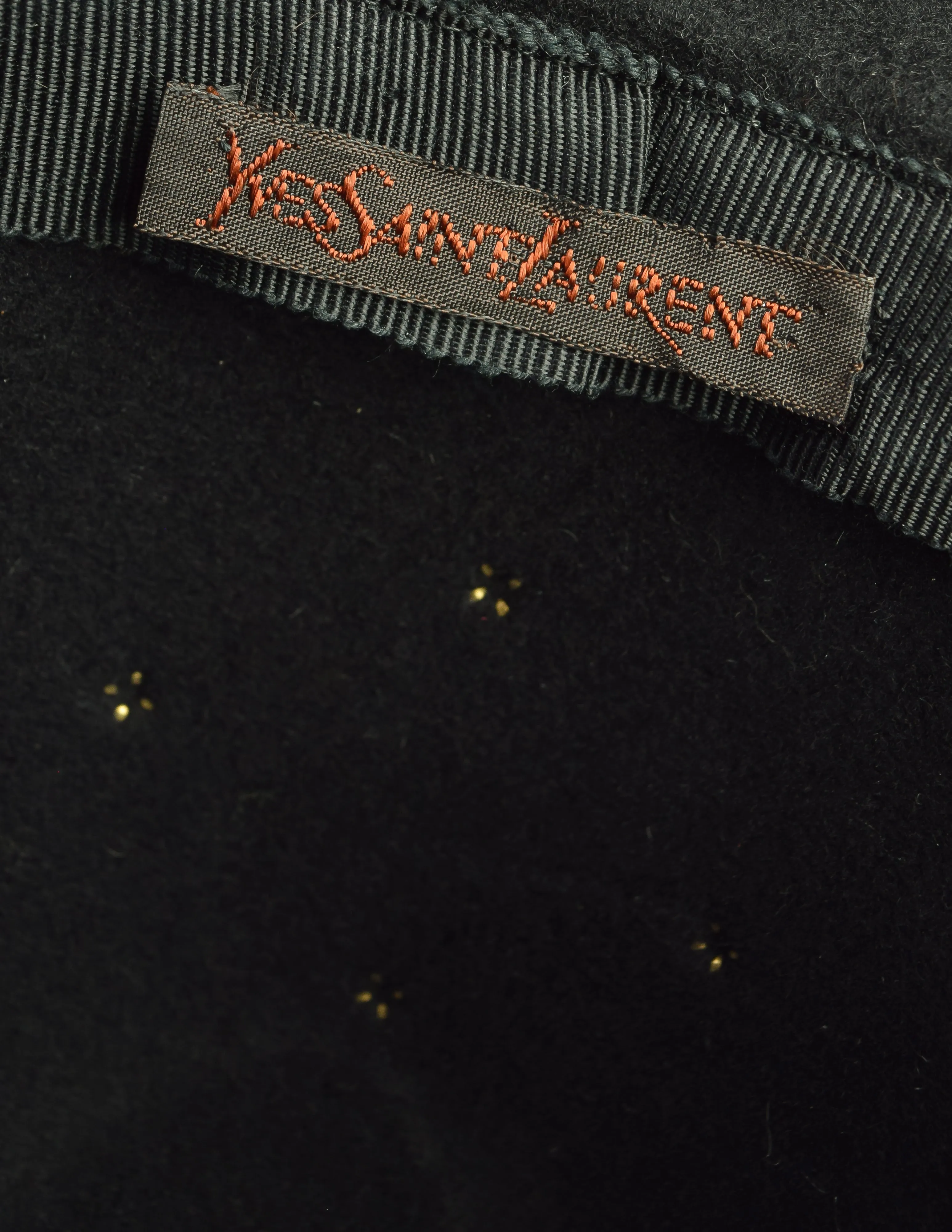 Yves Saint Laurent Vintage 1970s Black Wool Brass Studded Hat